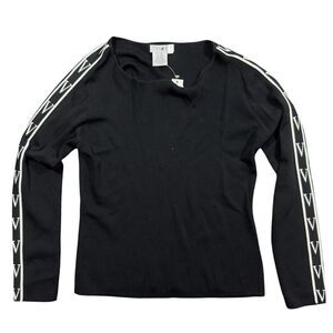 Tesso Sweatshirt Womens XL Black Knit Monogram Tape Long Sleeve Pullover Classic